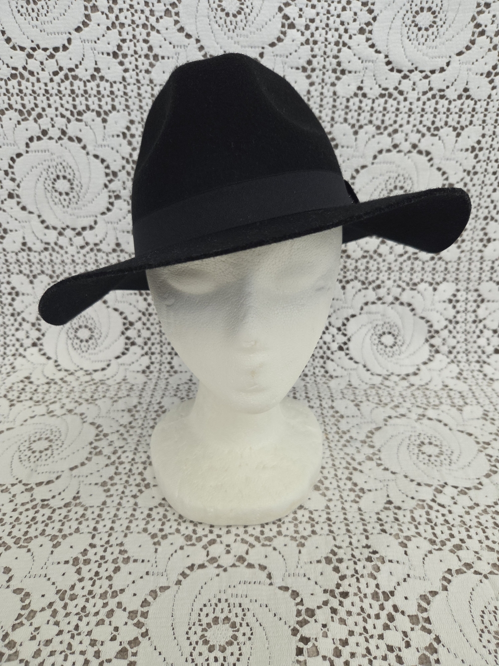 Lauren Ralph Lauren Black Wool Fedora Hat Wide Brim